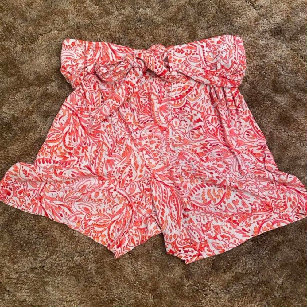 Talbots Pink & White Paisley Paperbag Tie-Waist Pull-On Shorts High Waist Summer